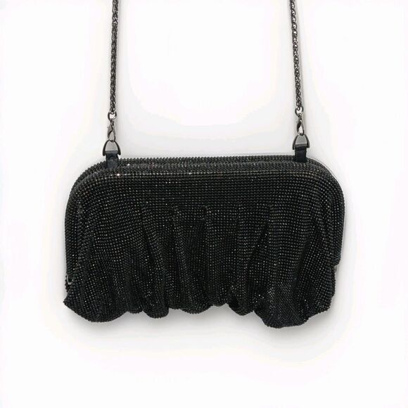 AQUA Irina Black Rhinestone Evening Clutch Crossbody Bag NWT Bloomingdale's New - Picture 4 of 15